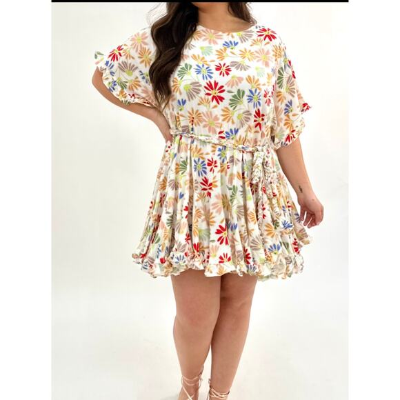 Talulah Anthropologie Flower Swing Dress Braided Tie Mini Dress Women's Large - Picture 11 of 11